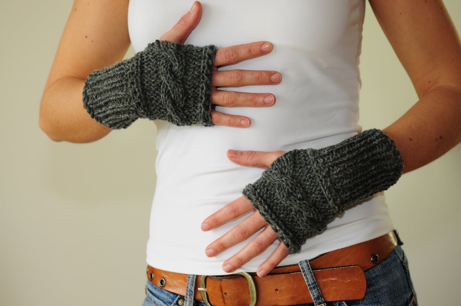 Grey Hand Knit Mittens, Accessories, Gift for Her, Handmade by PrincesaAnastasia