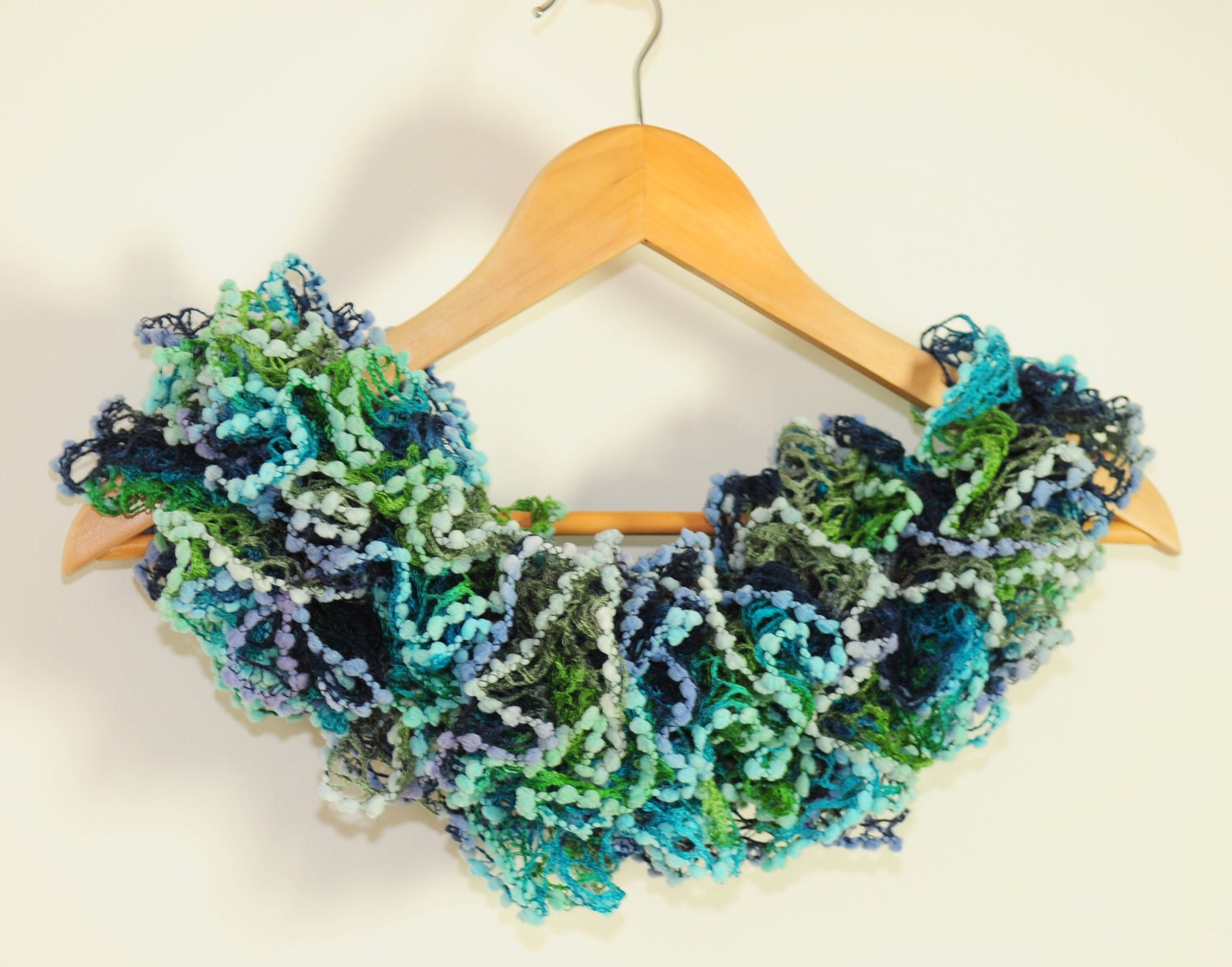 Ruffle Hand Knit Scarf Blue Ocean Look, Summer Accessories