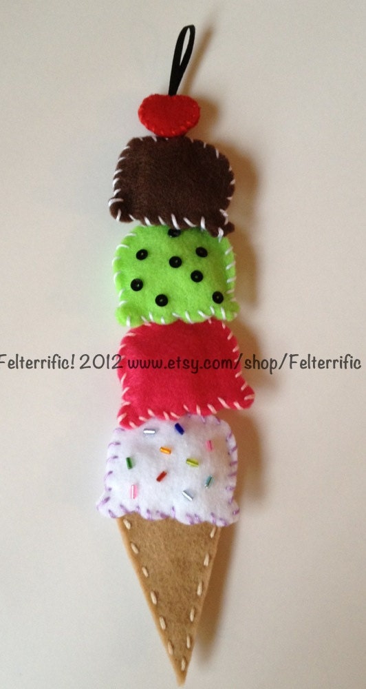 Handmade 6 piece Ice Cream Cone Felt Magnet Set