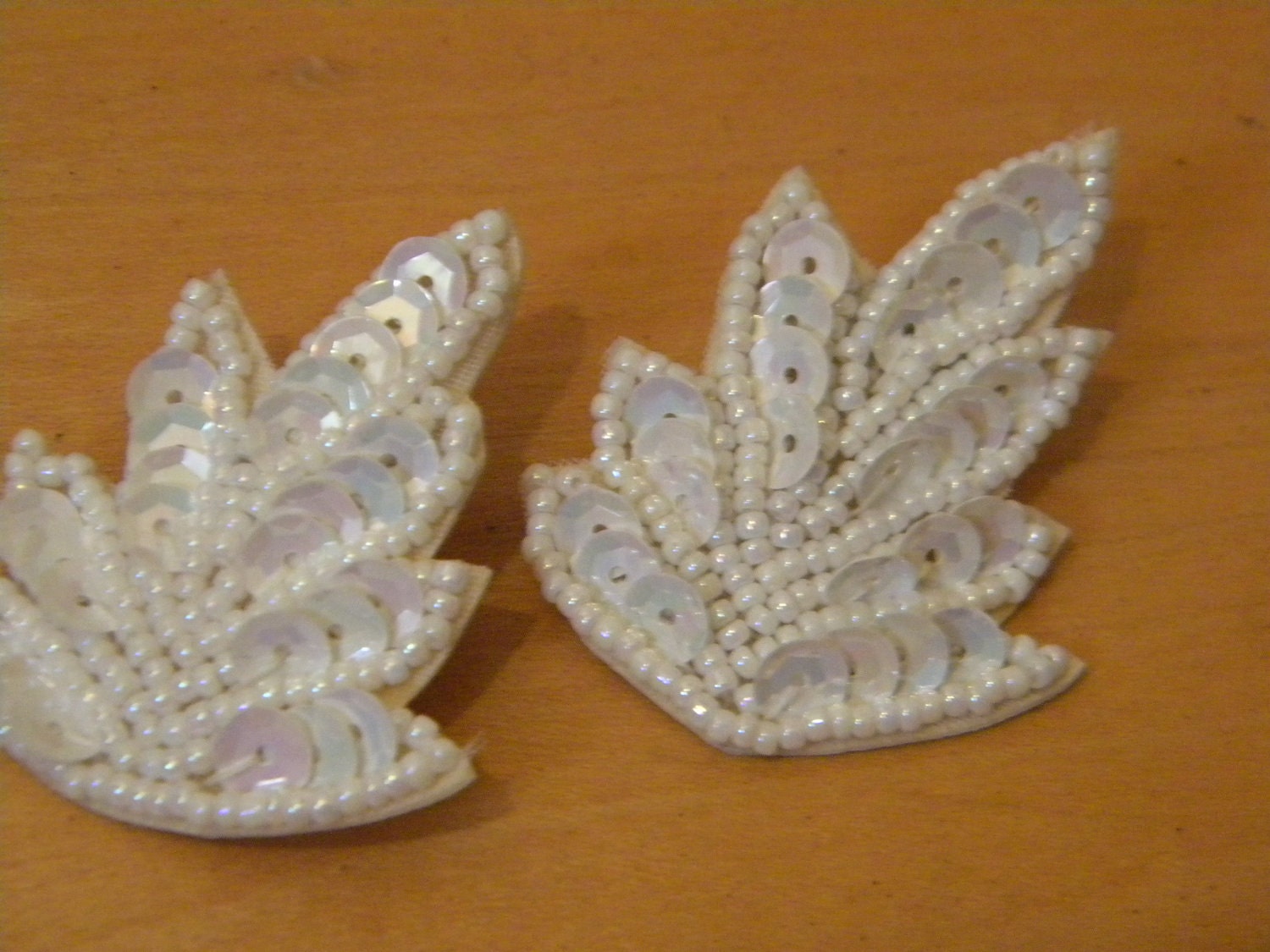 1980s Beaded/Sequined Earrings on Genuine Leather Fabric