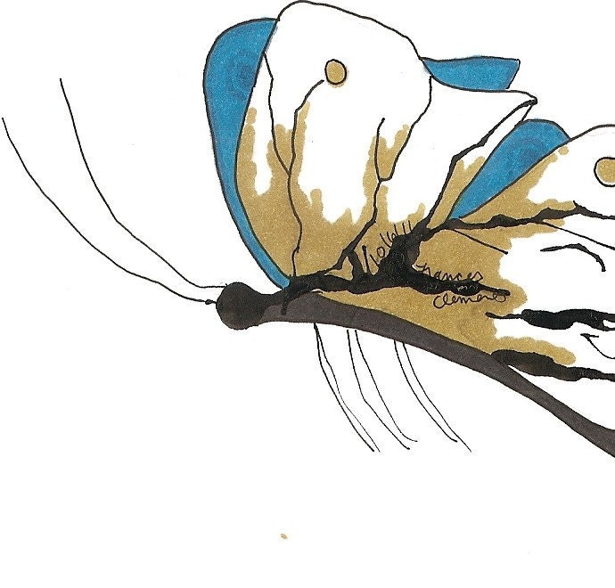 Brown and Blue Butterfly- original inkblot art illustration 8 x 10 - FrancesClements