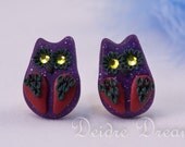 Owl Stud Earrings - Polymer Clay Earrings Sculpted Appliqued - Polymer Clay Flowers - Cute Owl Post Back Earrings - Kawaii Polymer Clay Owls