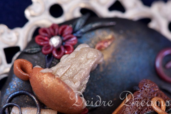 Goth Pagan Pendant - Original Wearable Art Jewelry - Unique Cameo Sculpted - Book of Shadows Witch Pendant - Halloween Wiccan Pagan Jewelry