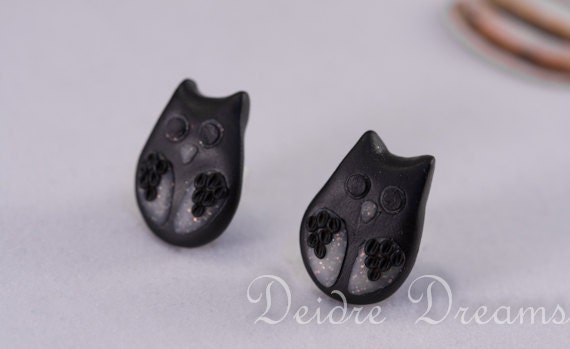 Black and White Owl Earrings - Owl Stud Post Back Earrings - Polymer Clay Earrings Sculpted - Cute Funny Owl Earrings - Polymer Clay Owls