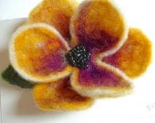 Yellow and Fuchsia Needle Felted Flower Pin with Beaded Center