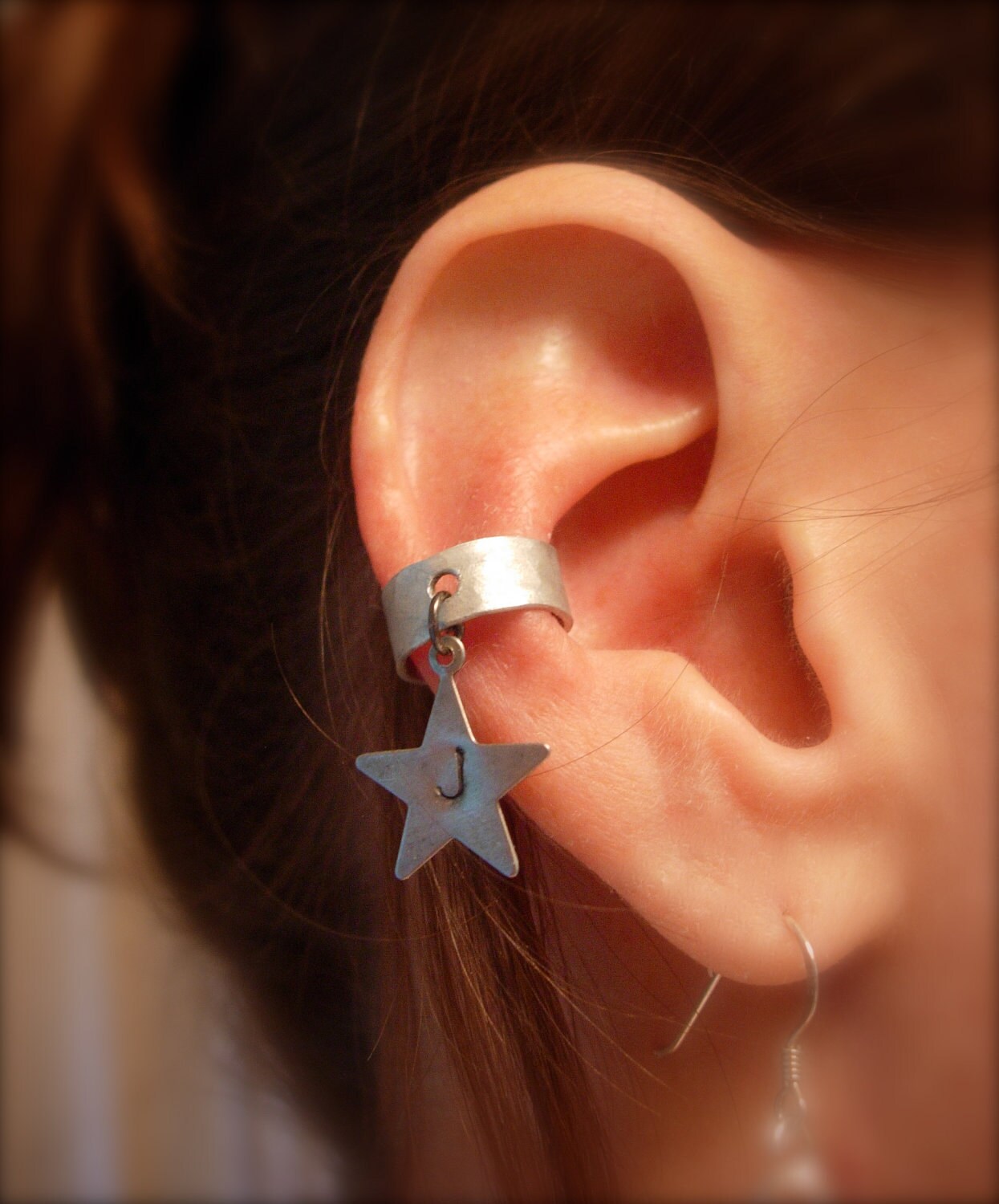 Ear Cuff, Hand Hammered Aluminum with a Personalized stamped metal Star Charm