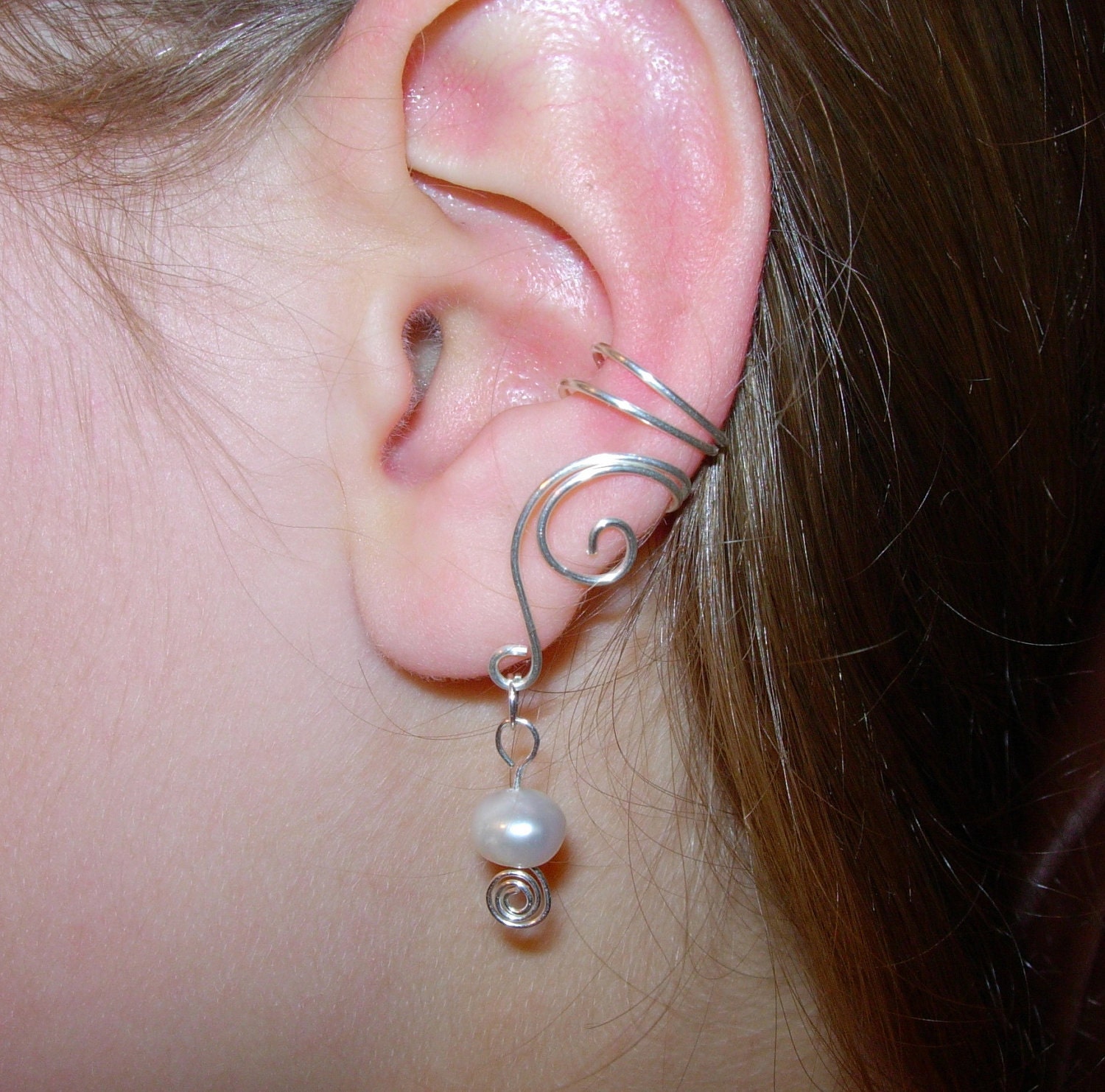 EAR CUFFS Pair of Solid Sterling Silver Ear Cuffs with Genuine Fresh Water Pearls Pearl June Birthstone