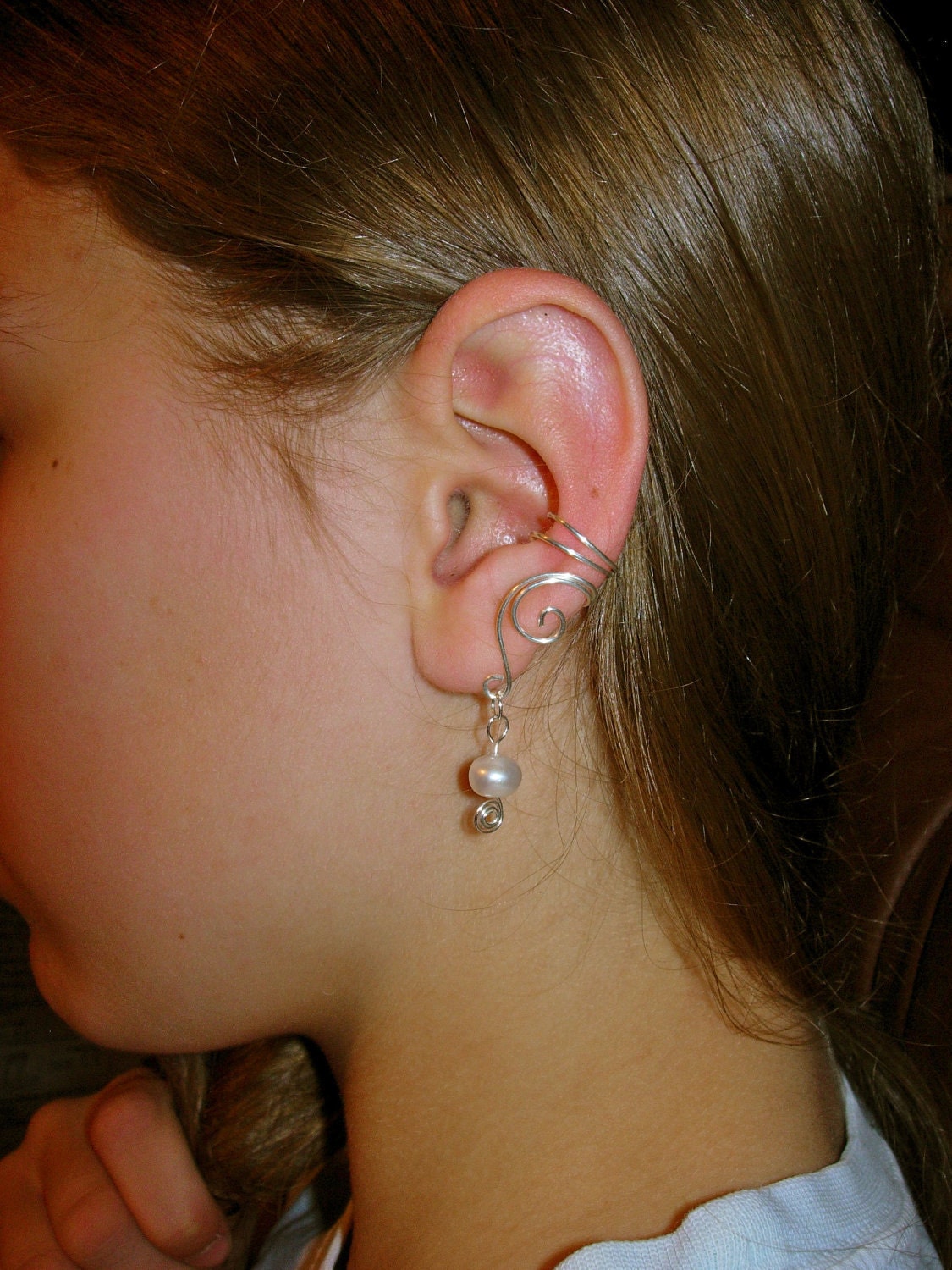EAR CUFFS Pair of Solid Sterling Silver Ear Cuffs with Genuine Fresh Water Pearls Pearl June Birthstone
