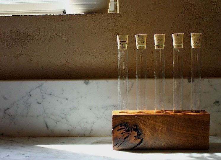 Test Tube Spice Rack w/ cork stoppers in Salvaged wood available in Walnut, Ash, Maple