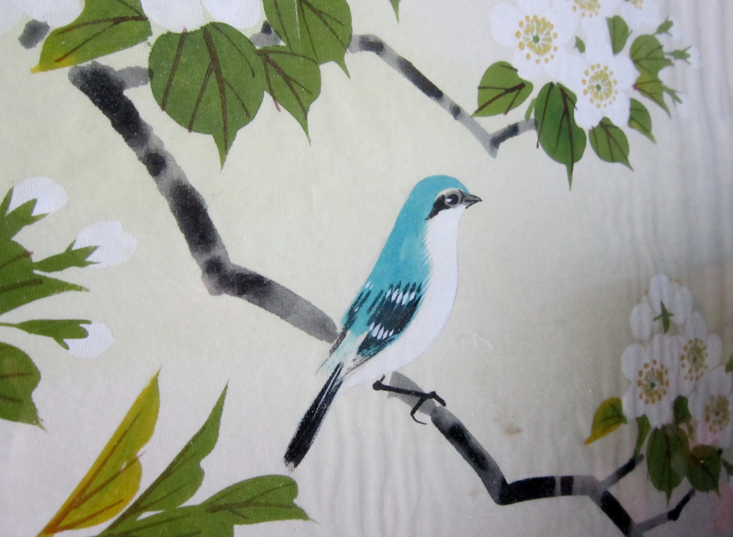 Asian Paintings (2) on Silk Blue Bird Theme 14" x 17" - VistaChick
