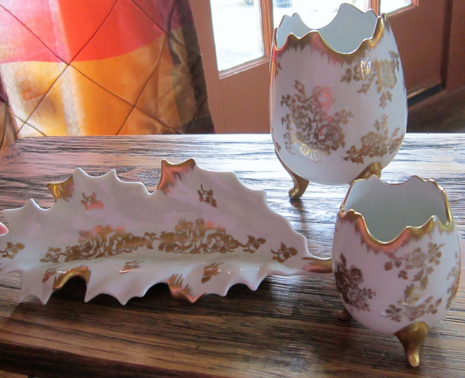 Retro Gold Rose Floral Design Made in France Hand Painted s/3