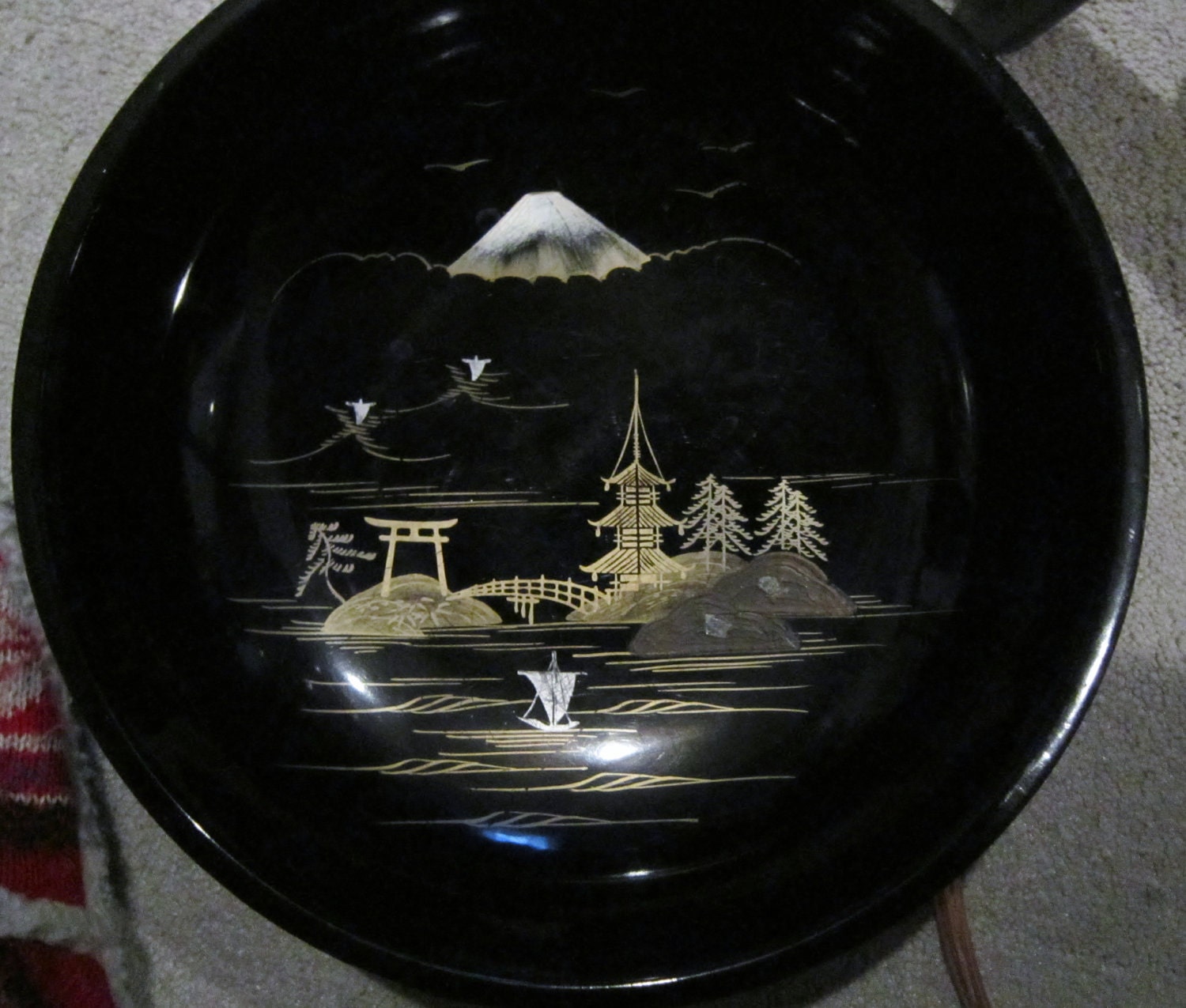 1950's Vintage Set Hand Painted Aizu Cherry Wood Lacquerware.