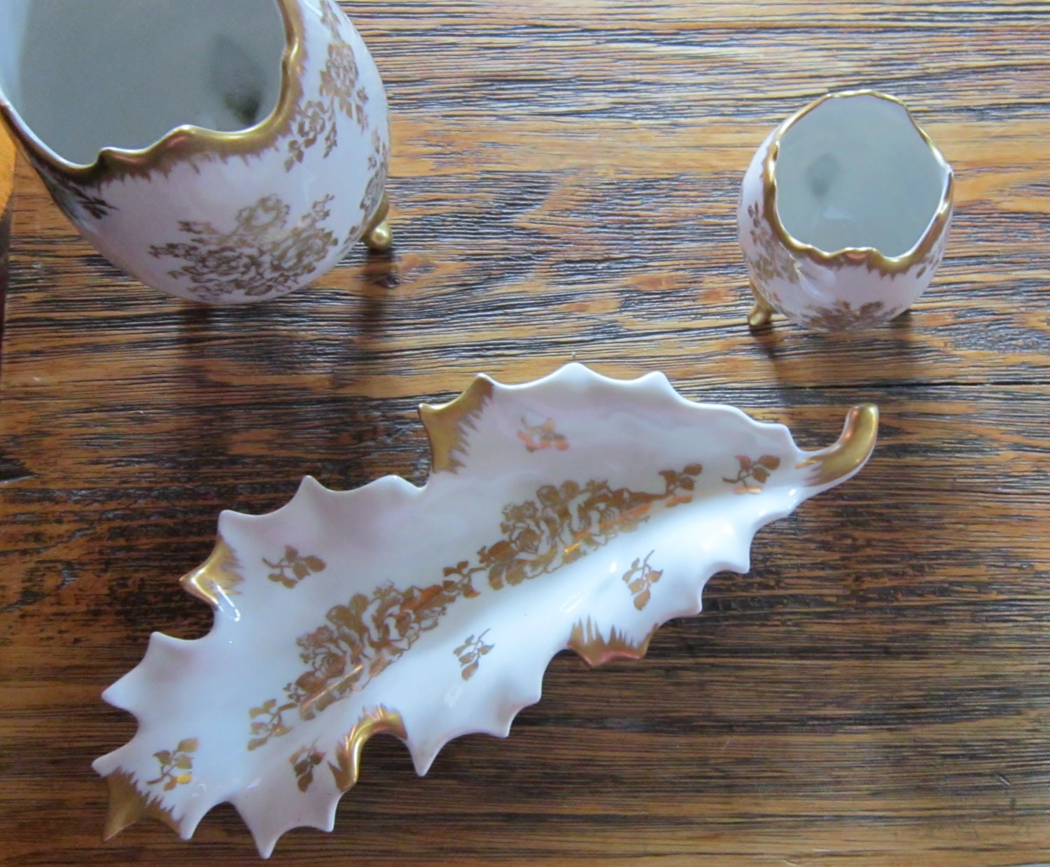 Retro Gold Rose Floral Design Made in France Hand Painted s/3