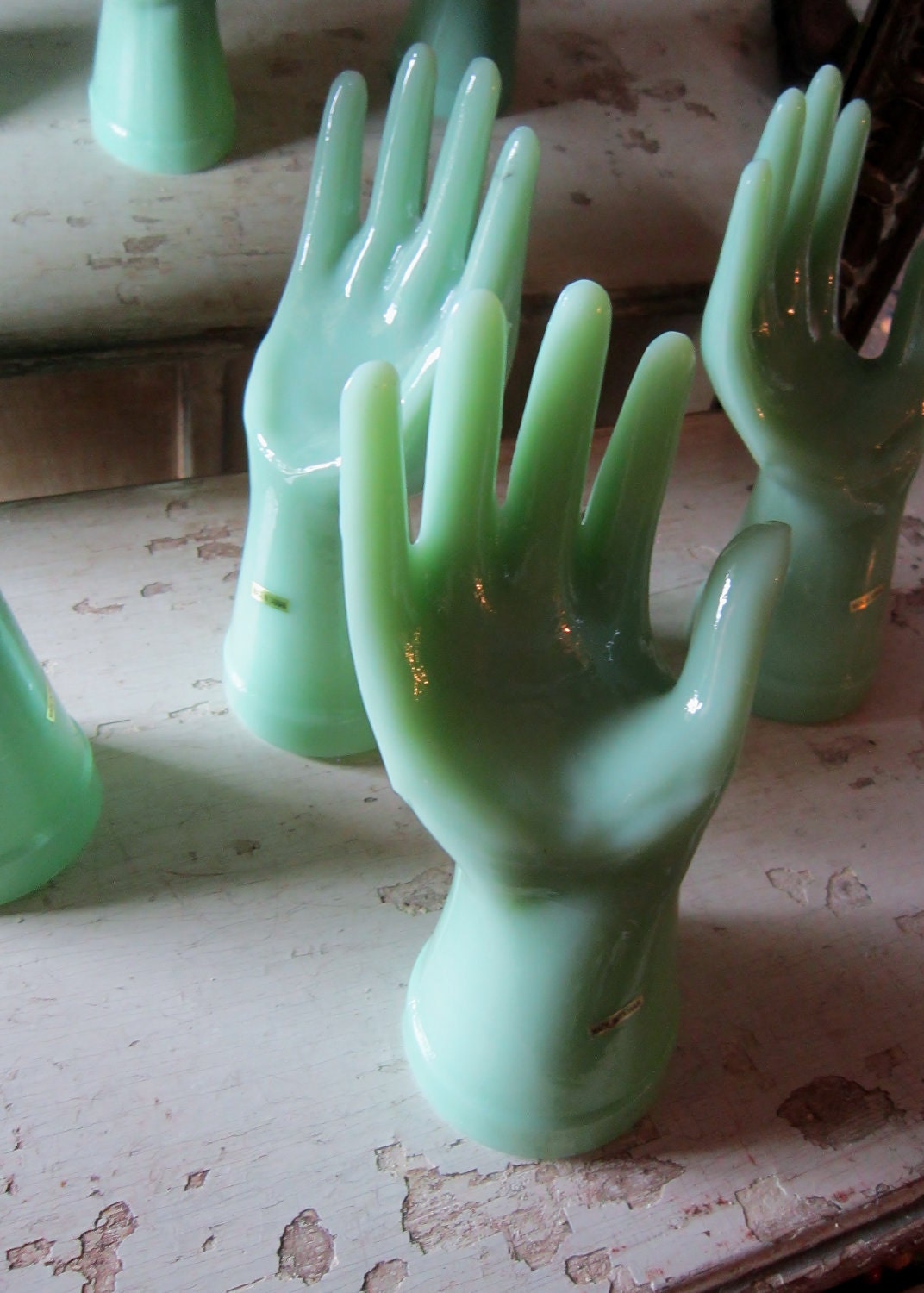 Jadite Green Glass Hand - Made in Taiwan -