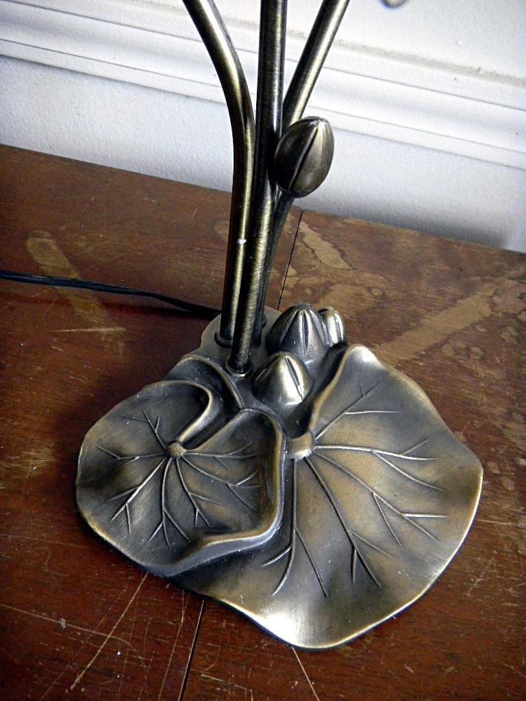 The Gaia Lamp--Brass Lillypad vase with French Globes as Shades