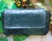 Genuine full quill fancy stitched ostrich iPhone Smartphone belt case dark navy E11