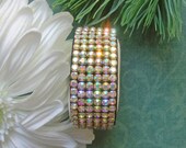 Sparkling 6 row AB crystal rhinestone adjustable 7 to 7.5 inch black leather cuff bangle bracelet B72