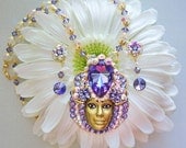 All Swarovski Tanzanite and AB crystal King Tut large sparkling pendant and crystal necklace set with matching earrings N94