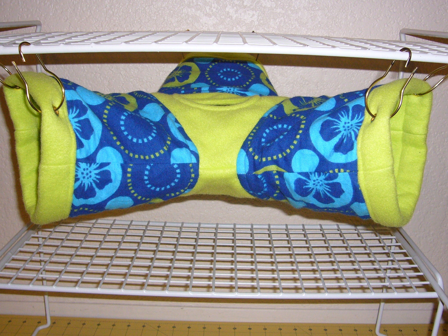 3-way Tube Hammock "Hawaii Flowers Print with Lime Fleece Lining" Rat, Ferret, Sugar Glider