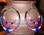 Electric Blue, Pink, Fuchsia, and Black Double Hoop Earrings: "Glam Slam"