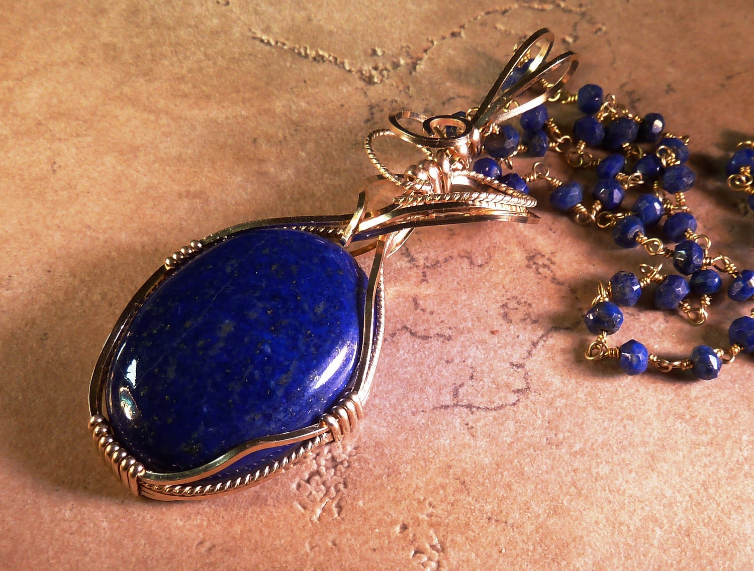 Afghan Lapis Lazuli Stone Pendant 14K Rolled Gold