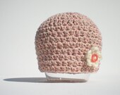 Tiny Blossom Hat, 100% cotton, light pink flower beanie, crochet photo photography prop, spring hat, size nb-3m