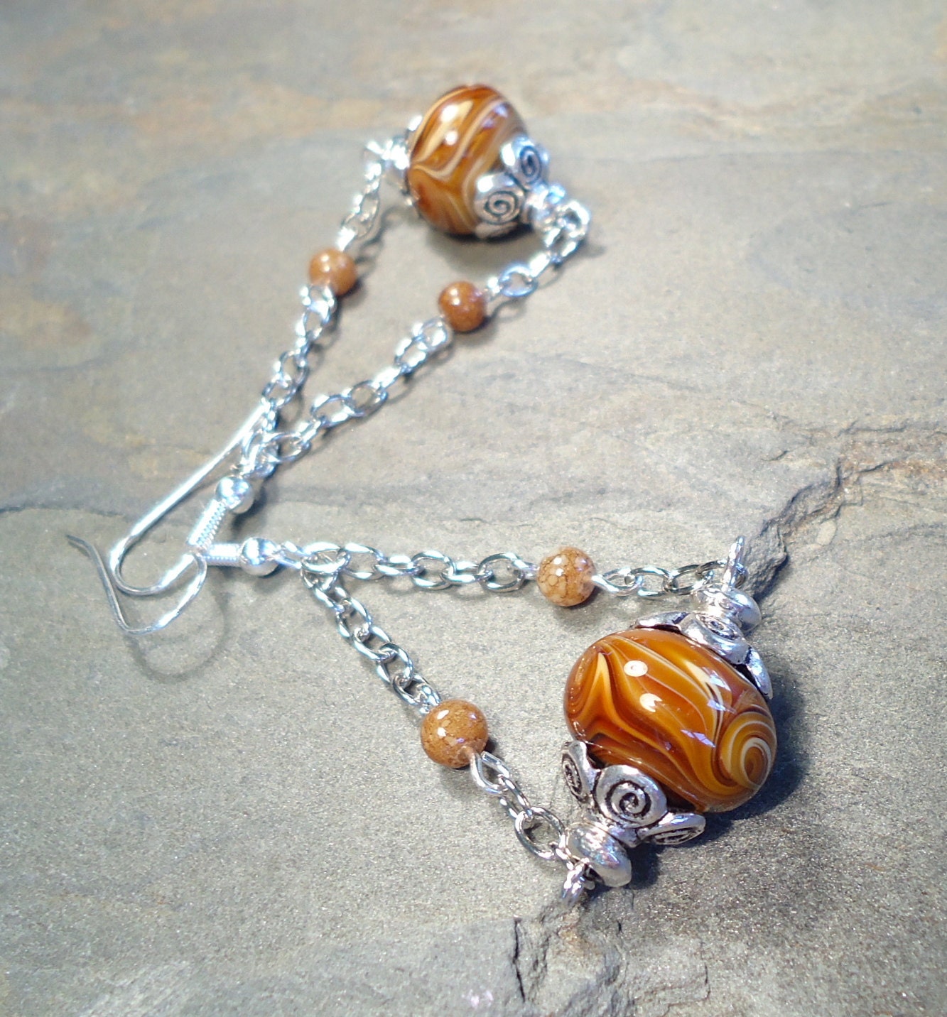 Swirled Lampworked Glass and Agate Earrings