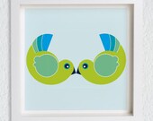 Love birds art print / green - blue : high quality reproductions from original izzybizzy illustrations