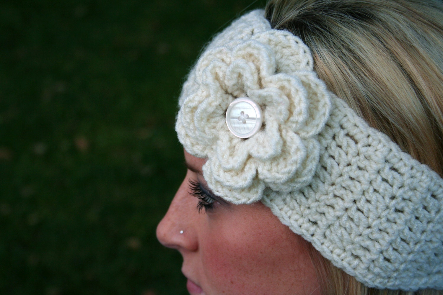 Crocheted Winter Headband w/detachable Flower.