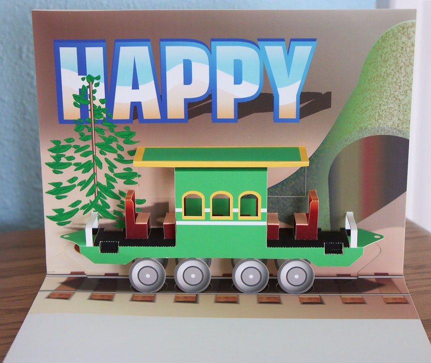 3D Pop-up Train Passenger Car Birthday card
