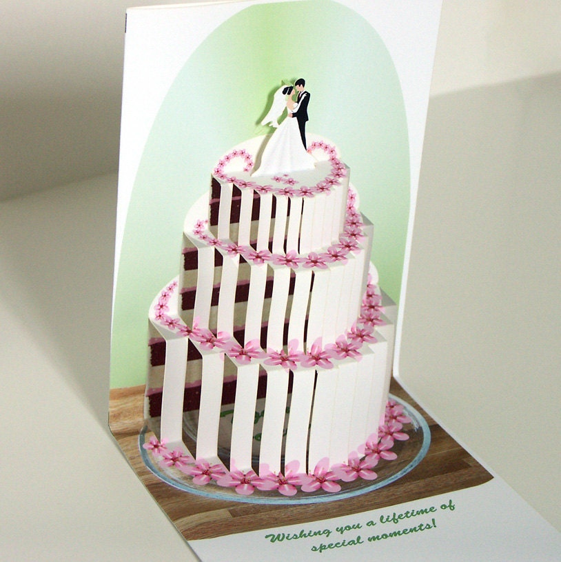 Pop up Wedding Cake card with Bride and Groom topper