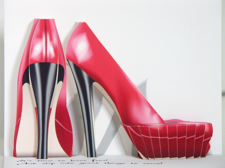 Pop up red shoes birthday card red platform shoes