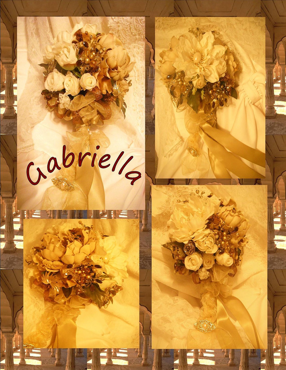 GABRIELLA - Ivory / Gold Brooch Bridal Bouquet - GABRIELLA