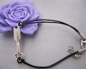 bracelet---antique silver arrow, real leather bracelet---Z178