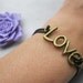 bracelet---antique bronze love, real leather bracelet---Z226