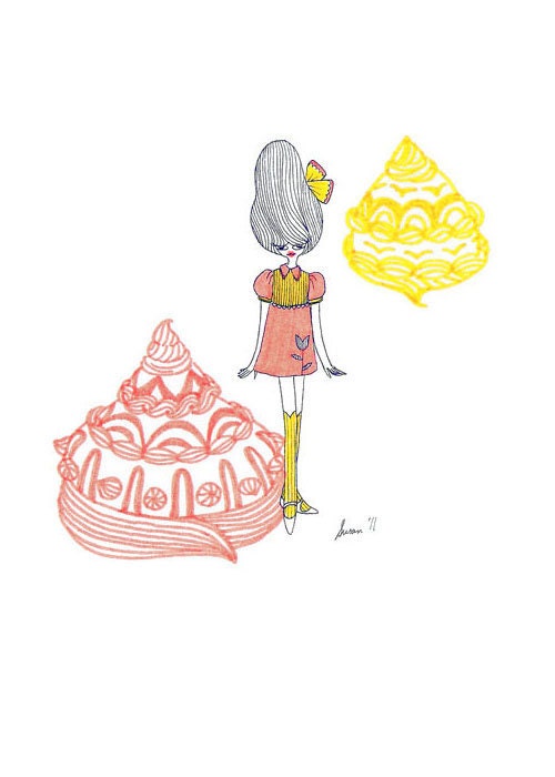 Mini darling in a peach-yellow dress