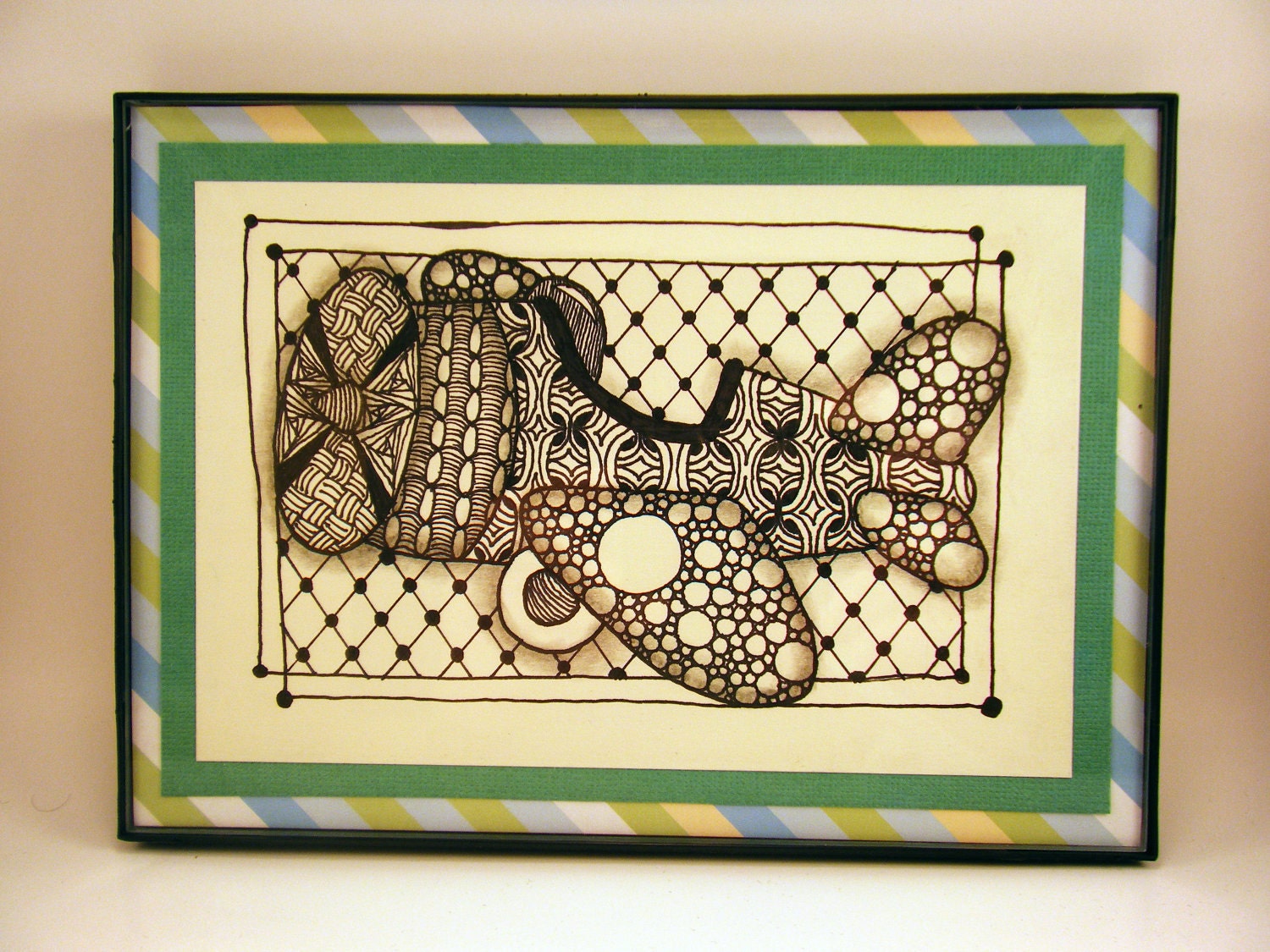 Airplane -- Zentangle Inspired Original Artwork in 5x7 Frame