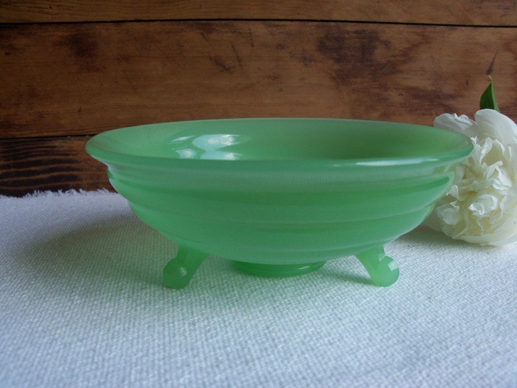 Jadeite Candy Dish Fenton Fluted Rim 3 Footed by celladores