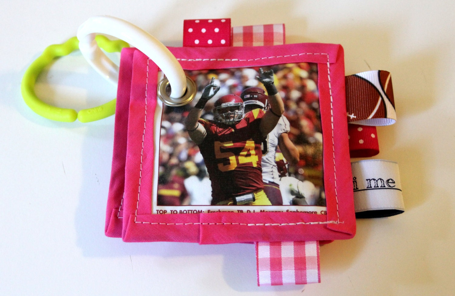 Personalized Baby Stroller Toy / Playmat Toy (San Francisco Chronicle): Handmade 4"x4" newspaper crinkle taggie