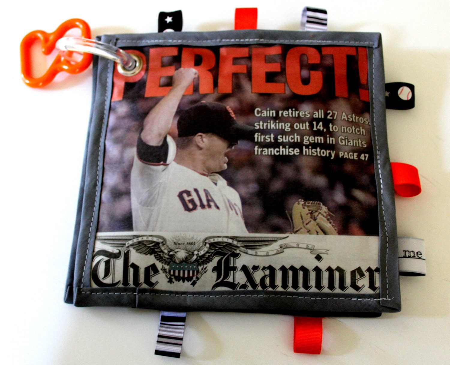 Baby Newspaper (Sports, Baseball, MLB, San Francisco, Giants, SF Giants, Perfect Game, Baby Boy, Baby Girl): crinkle taggie