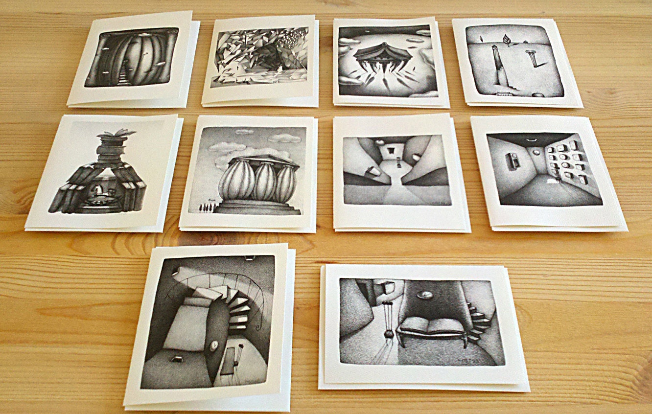 Artistic Greeting Cards Set (10 cards): from original pencil drawing artwork