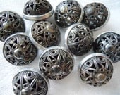Vintage Art Deco Metal Lace Shank Buttons.  Set of  Eleven.