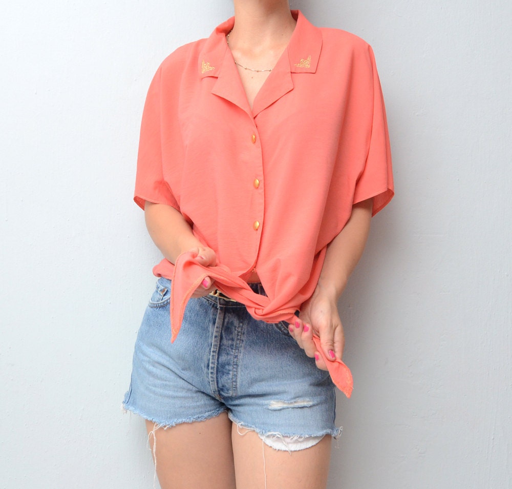Vintage peach pink knot blouse