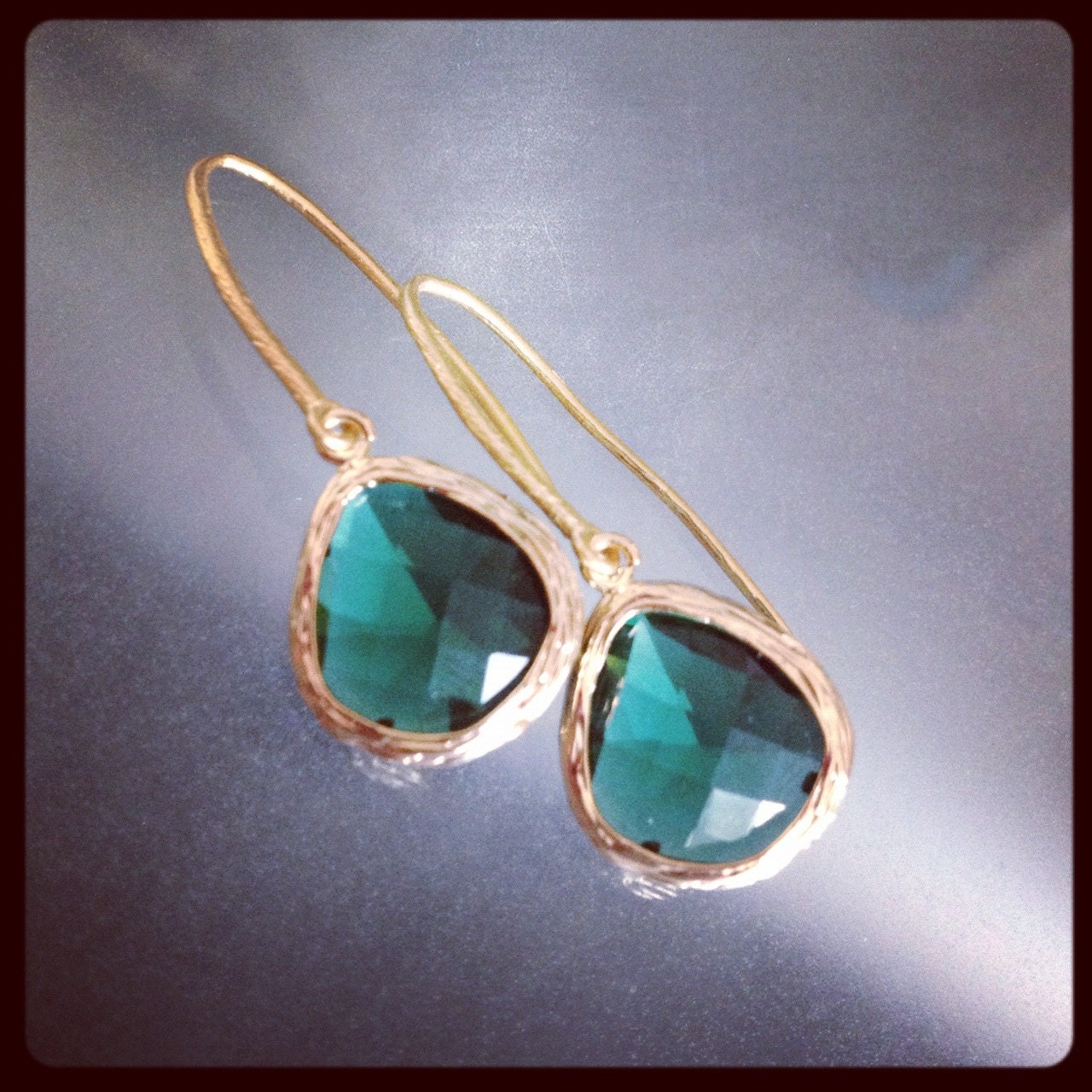 Madison Earrings - Gold Framed Emerald