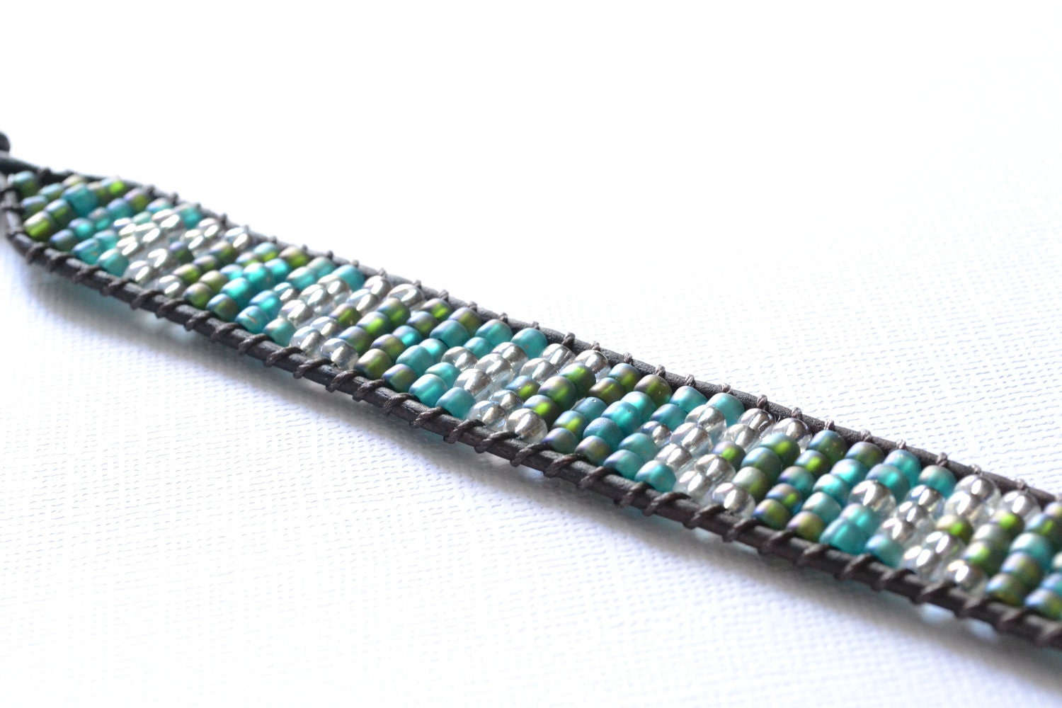 Chevron bohemian cuff bracelet, "Waterfall" turquoise,  beach,  surfer chic wrap bracelet