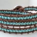 Turquoise beaded triple wrap distressed light brown leather bracelet, bohemian, shabby chic