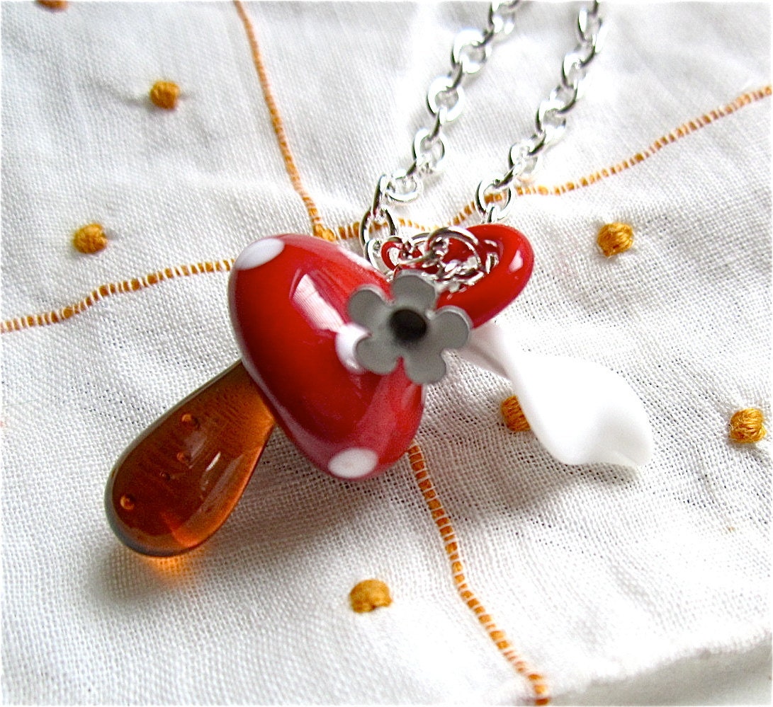 Girls Mushroom Necklace Red & White Fairy Flower - If I Were A Fairy Necklace