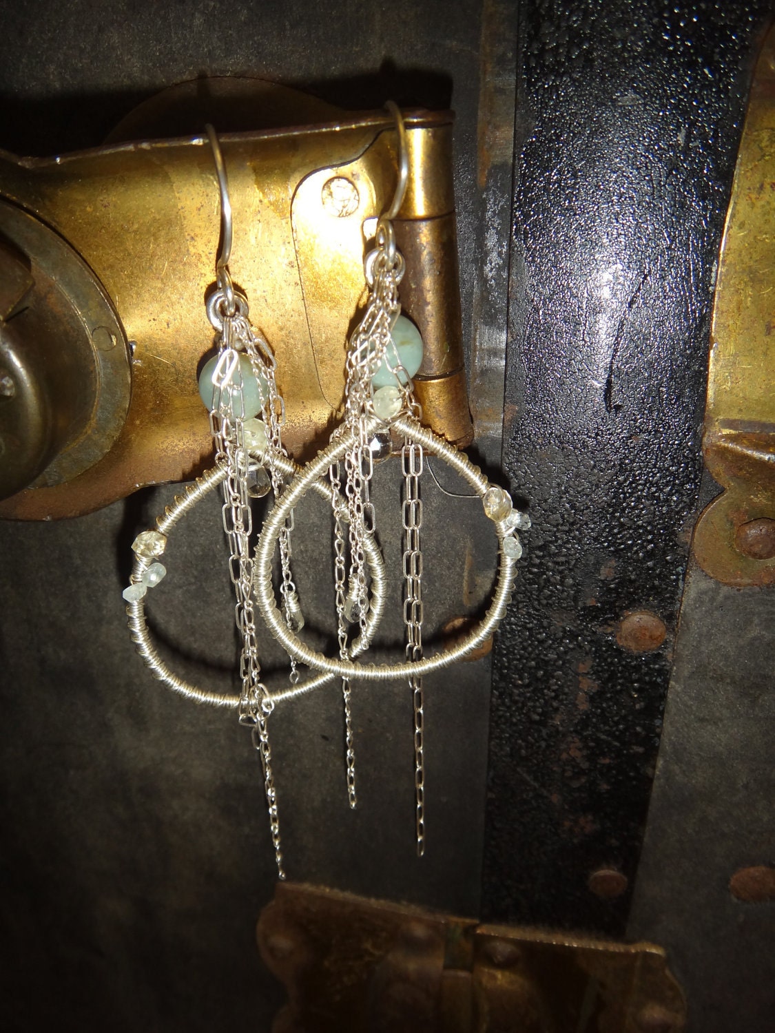 Sold can make variation Aquamarine, Citrine and Sunstone Sterling Silver Wrapped Hoops