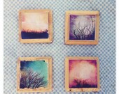 Handmade wooden photo block wall hanging tree themed square art photography house art nature sky living room bedroom gifts 