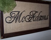 Hand Painted Burlap Last Name Frame